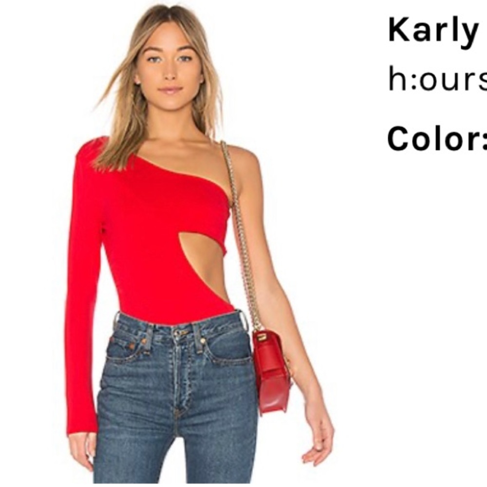 hours one sleeve red bodysuit. Size XS in brand new condition